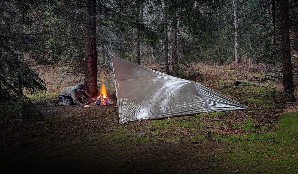 Defender tarp pitched outdoors